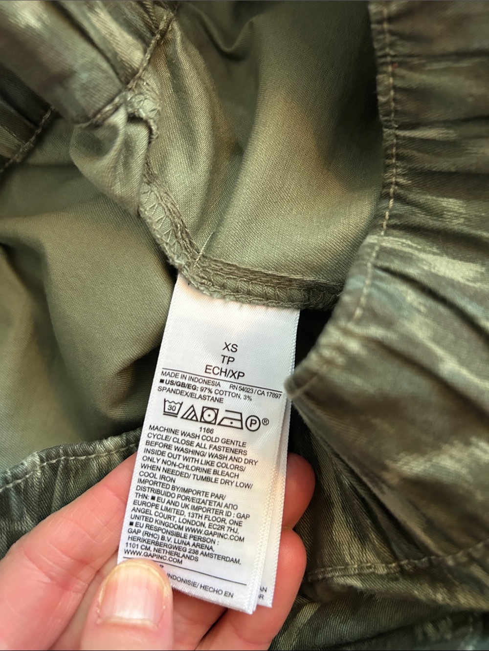 Gap green leopard print khaki cotton, easy wide leg pants XS - Picture 6 of 13